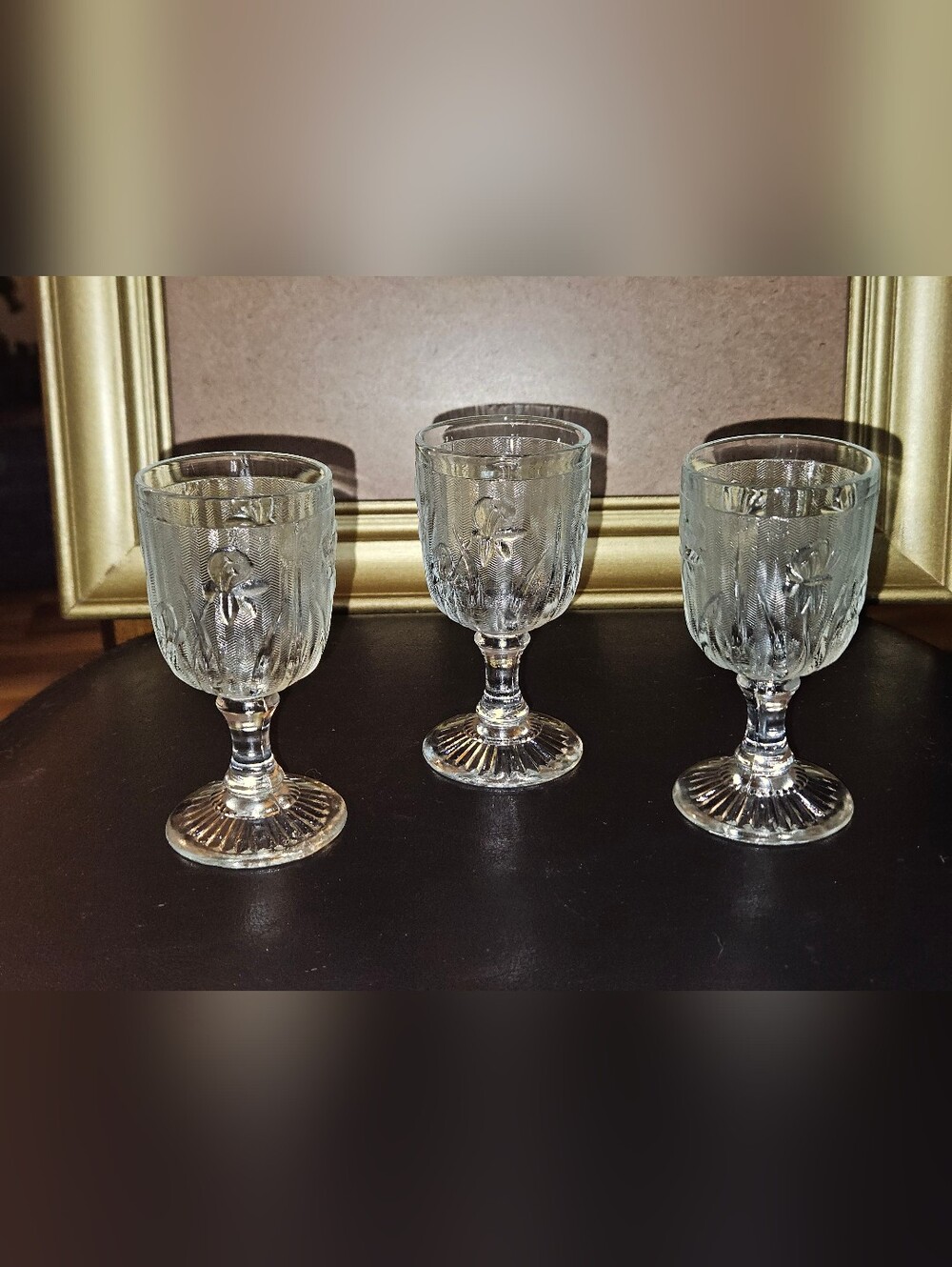 Jeanette Glass Iris & Herringbone Classic Clear Glass Goblets - Set of 3